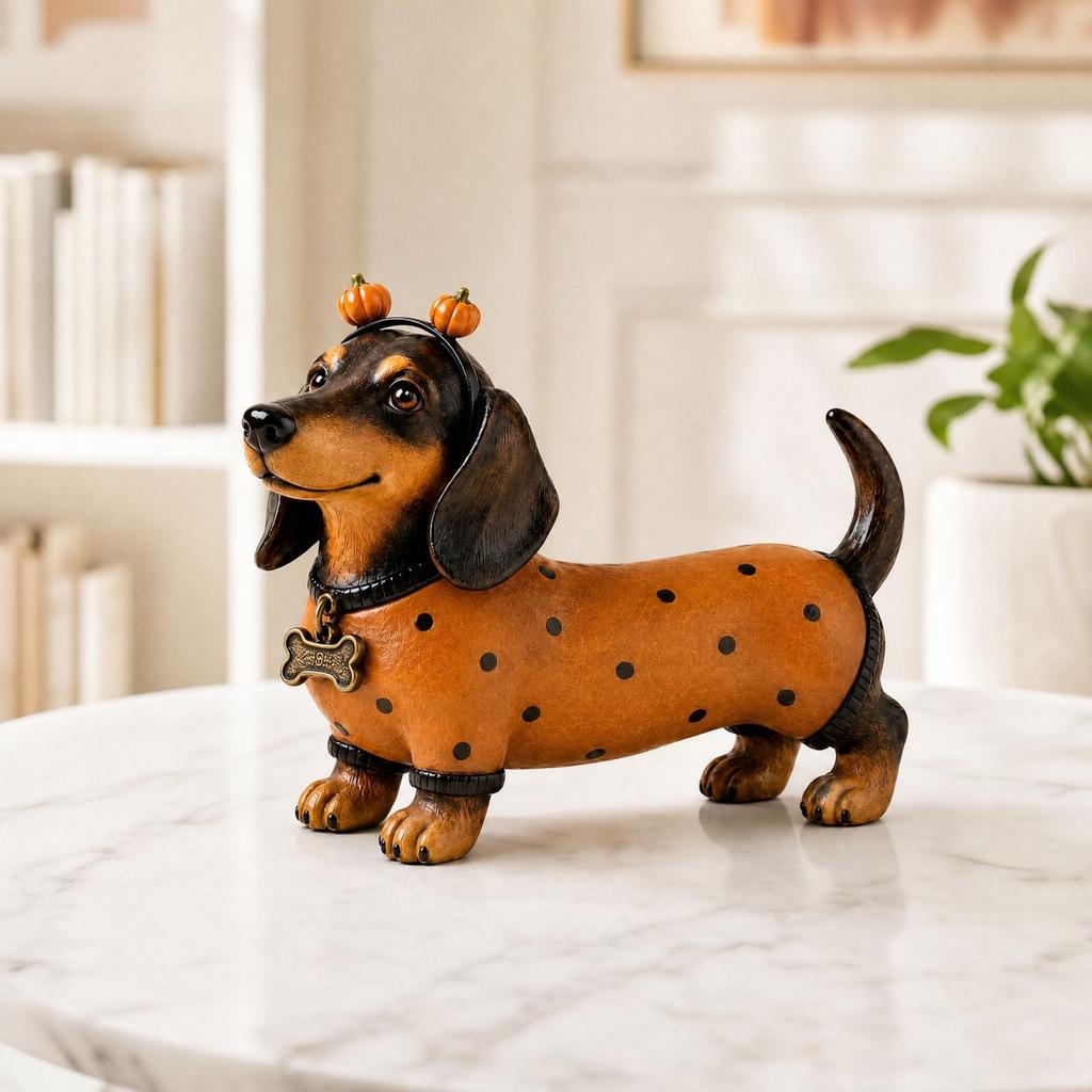 Cute Resin Figurine with Halloween Pumpkin for Shelf, Table, or Desk Decor