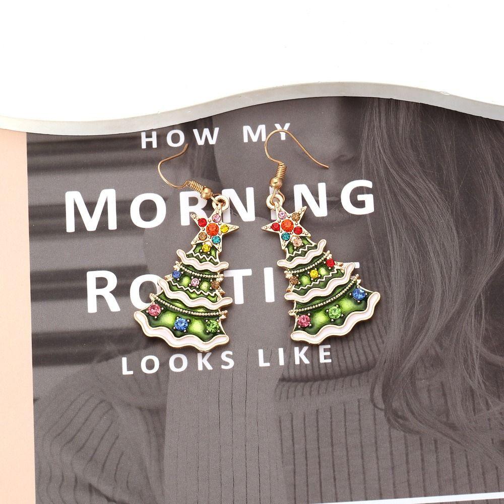 Crystal Xmas Dangle Earrings Rhinestone Christmas Tree Dangle Earrings  Accessories