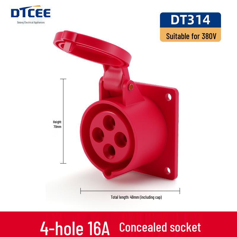 Industrial 16/32A Non-Explosion Proof Aviation Socket with 3-Core, 4-Core, 5-Core Connectors, Three-Phase, Four-Wire, 380V.