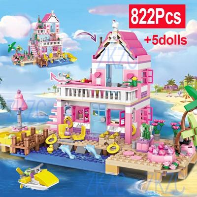 1 Änderung 2 Freunde Stadthaus Sommerurlaub Villa am Meer Wohnung Rutsche Bausteine Sets Figuren Spielzeug für Kinder Mädchen Geschenk