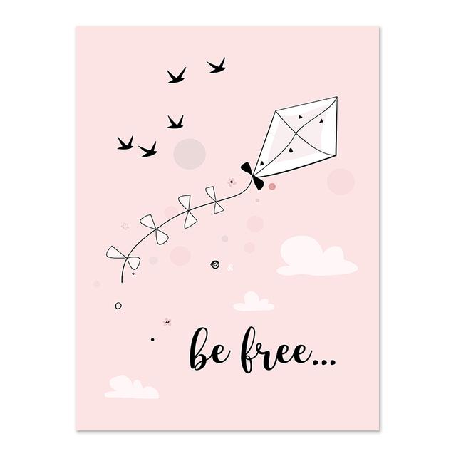 Pink Baby Girl Room Decor Nordic Kids Poster For Children Nursery Wall Art Cartoon Kite Pictures Posters Prints Canvas Painting
