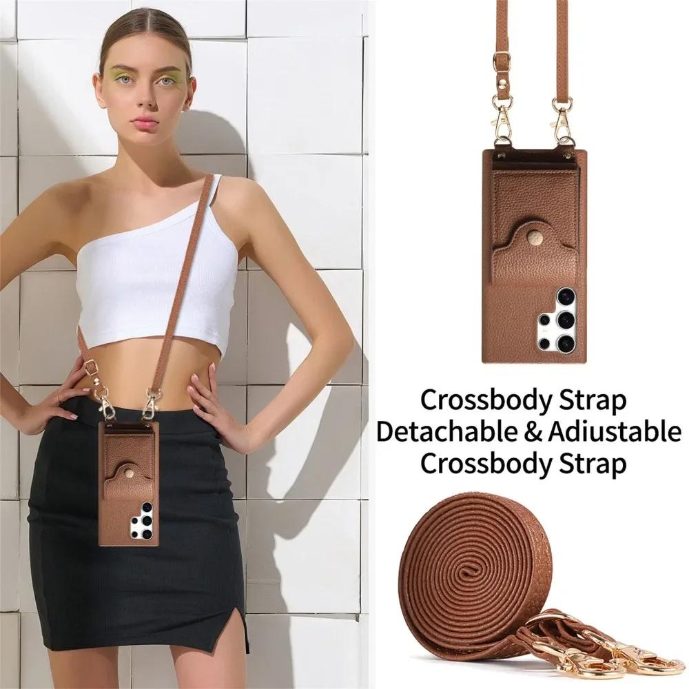 Leather Crossbody Phone Case for Samsung S25 S24 Ultra S23 S22 Plus A56 A36 A26 A16 A06 A55 A35 Wallet with Card Holder Cover