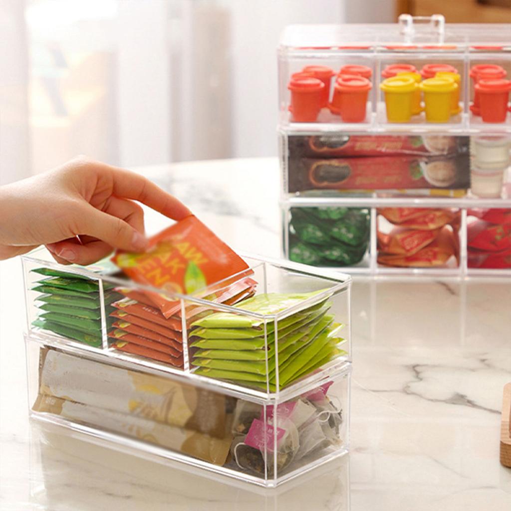 Tea Bag Clear Storage Box Stackable Cosmetic Case Desktop Makeup Stationery Organizer for Bathroom Kitchen Home Organization