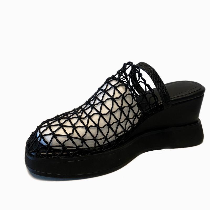 Fashion Women Mesh Wedges Platform Sandals Hollow Slippers New Mules Shoes 2025 Summer New Designer Slingback Casual Shoes Flip Flops