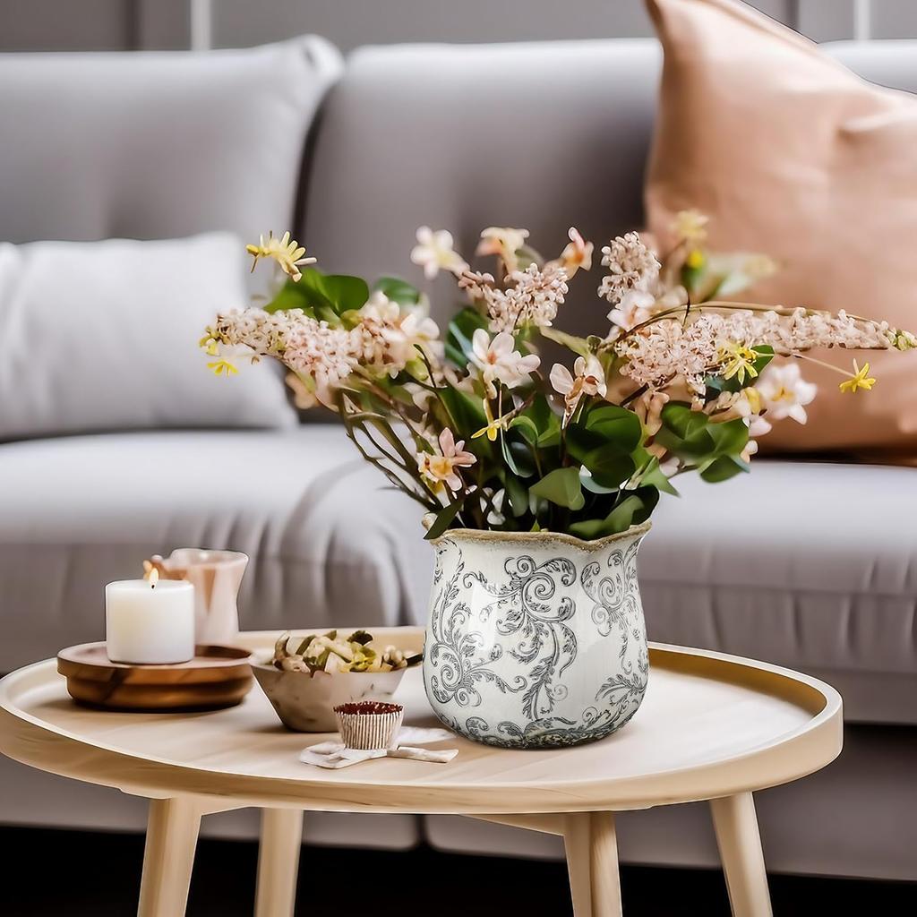 6 Inch Ceramic Planter Gray Scroll Planter Decorative Plant Pots with Crackle Glaze for Home Kitchen