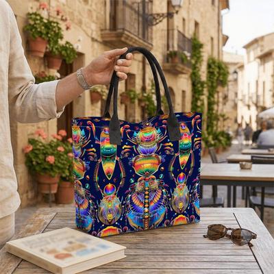  Colorful Beetle Printed Large Tote Bag Casual Daily Shoulder Bag for Shopping Travel