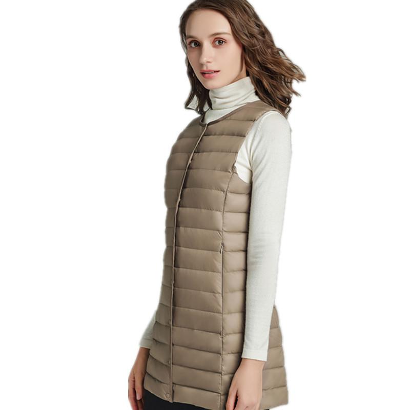 2024 Winter New Commuter Light and Thin Medium and Long Down Jacket Women's Light Round Neck Vest Jacket Large Size