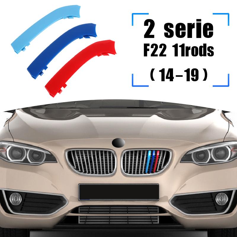 3 шт. ABS M-цвета гоночные зажимы для решетки радиатора для BMW 2 серии F22 Sport 11 планок 8 планок 2014- Аксессуары, полоски для решетки переднего бампера 14-19 F22 11rods
