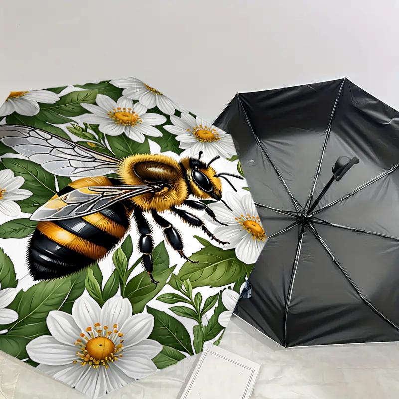 1pz Ombrello api fiori-8 stecche rinforzate, Apertura automatica, Leggero e resistente, Grazioso accessorio moda per esterni-P33