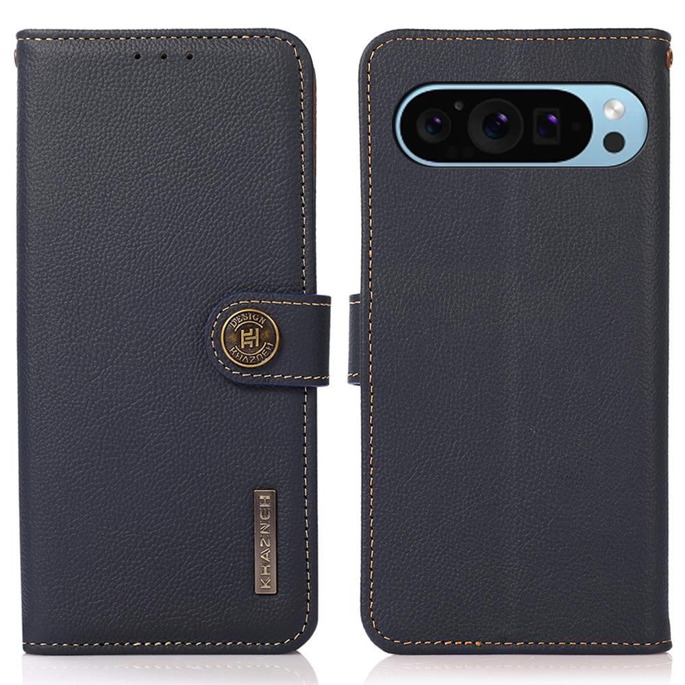 KHAZNEH For Google Pixel 10 Pro/10/9 Pro/9 Case RFID Blocking Anti-Drop TPU+Genuine Cow Leather Phone Cover