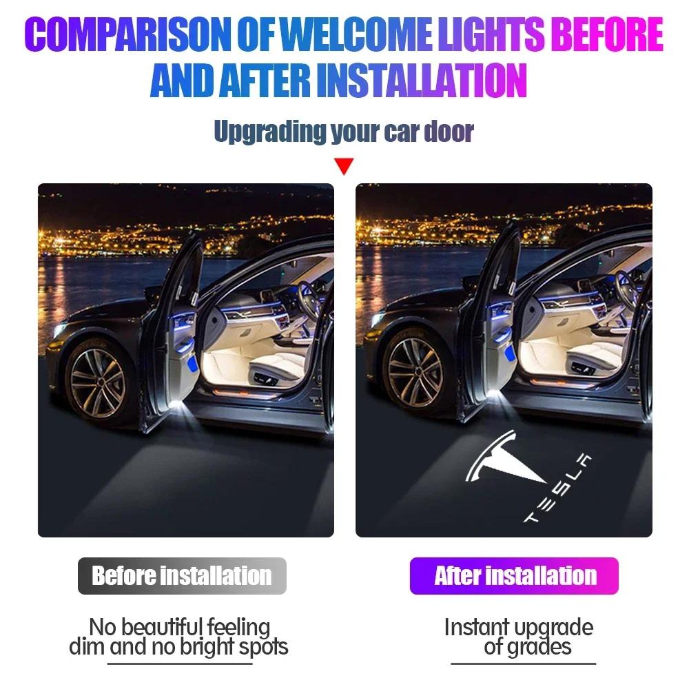 Sticker Tesla 2Pcs Car Door Projector Lamps Welcome Lights Accessories For Tesla Model 3 Highland 2023  S  X Y