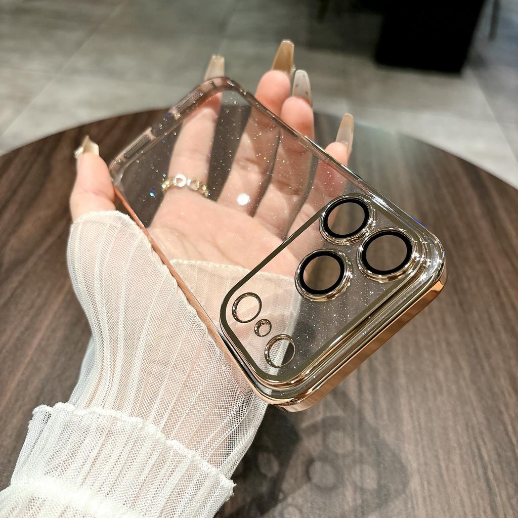 Glitter Transparent Plating Hard PC Case For iPhone 17 Air 16 15 14 13 12 11 Pro Max Plus Camera Protector Shining Back Cover