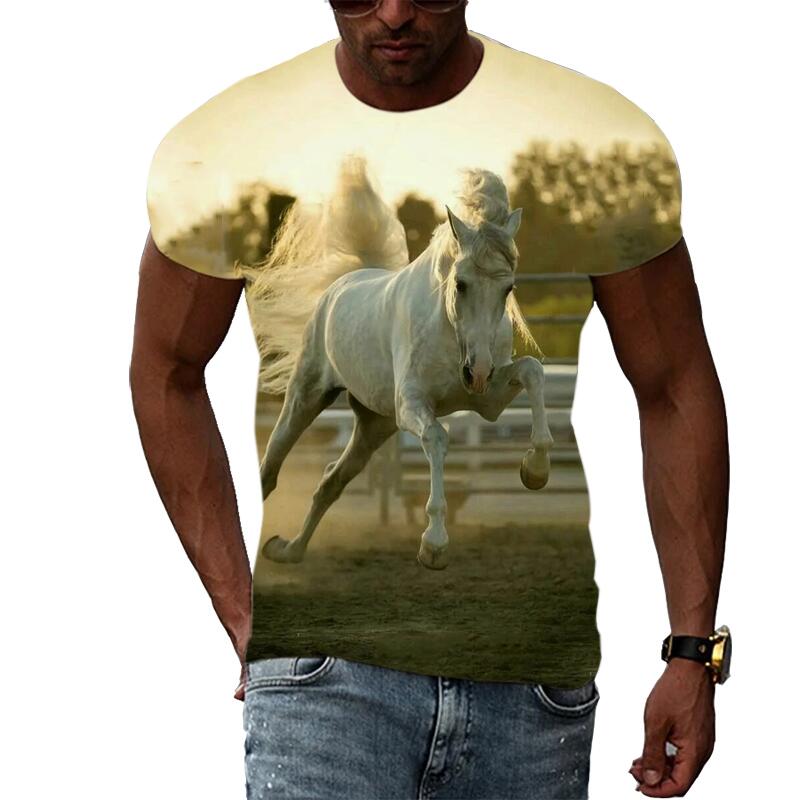 Summer Fashion Graphic Animal Horse T Shirts For Men Casual 3D Print Tee Hip Hop Harajuku Personality Round Neck Short Sleeve