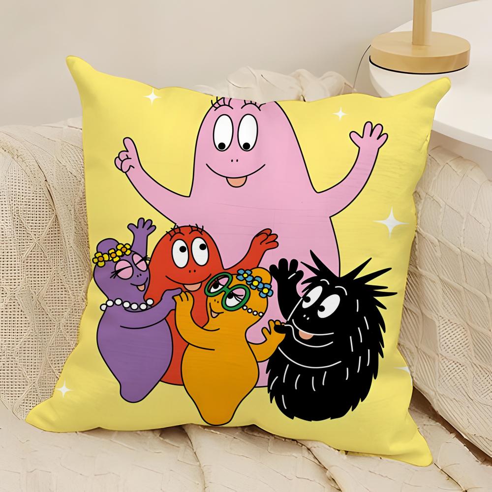 Cute Cartoon Barbapapa Pillow Case Natural Linen DoubleSided Printing Sofa Home Decor Cushion Cover