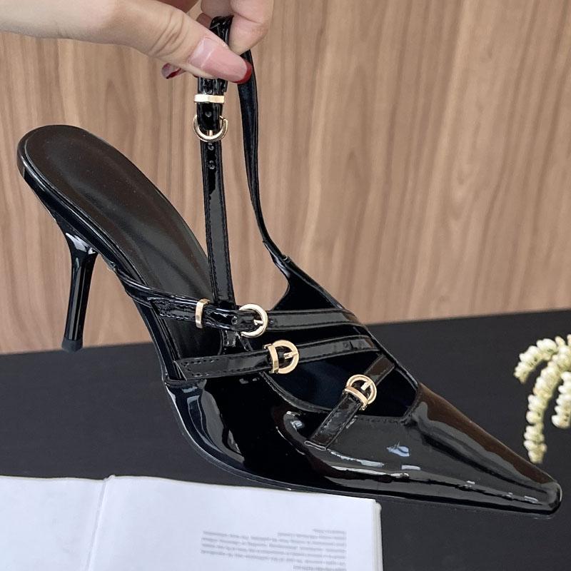 

Fashion Female Wine Red Footwear Pumps Women Thin Heels Shoes New 2024 Fashion Metal Buckle Ladies High Heels Sandals Shoes Big Size 5 чёрный