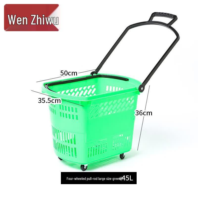 Large Wheeled Plastic Shopping Basket with Pull Rod