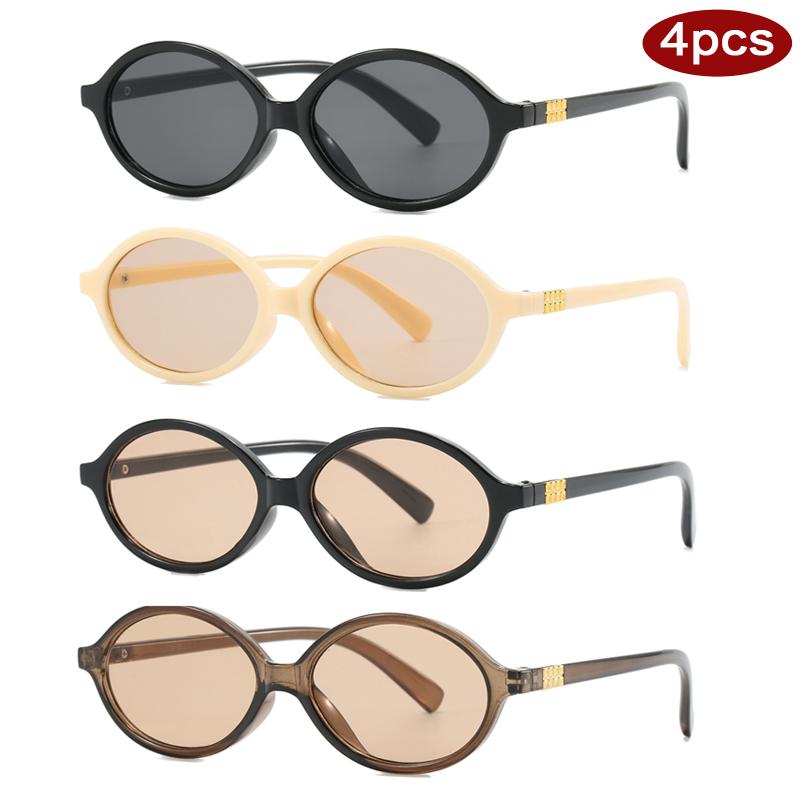 4pcs New Punk Small Oval Women Sunglasses Colorful Frame Rivet Design Sun Glasses Ladies Outdoor Simple Style Shades UV400