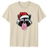 Raccoon Santa Hat Heart Sunglasses Christmas Holidays Graphic Unisex Tee