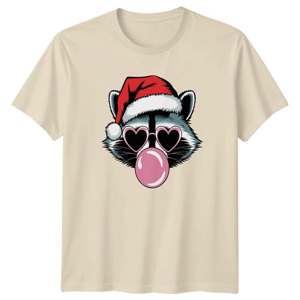 Raccoon Santa Hat Heart Sunglasses Christmas Holidays Graphic Unisex Tee
