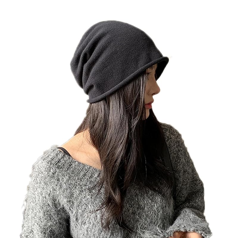 

[YiyiLai] small face effect knit hat large size unisex basic hat wool hat autumn/winter ribbed knit cap Cold protection commute black