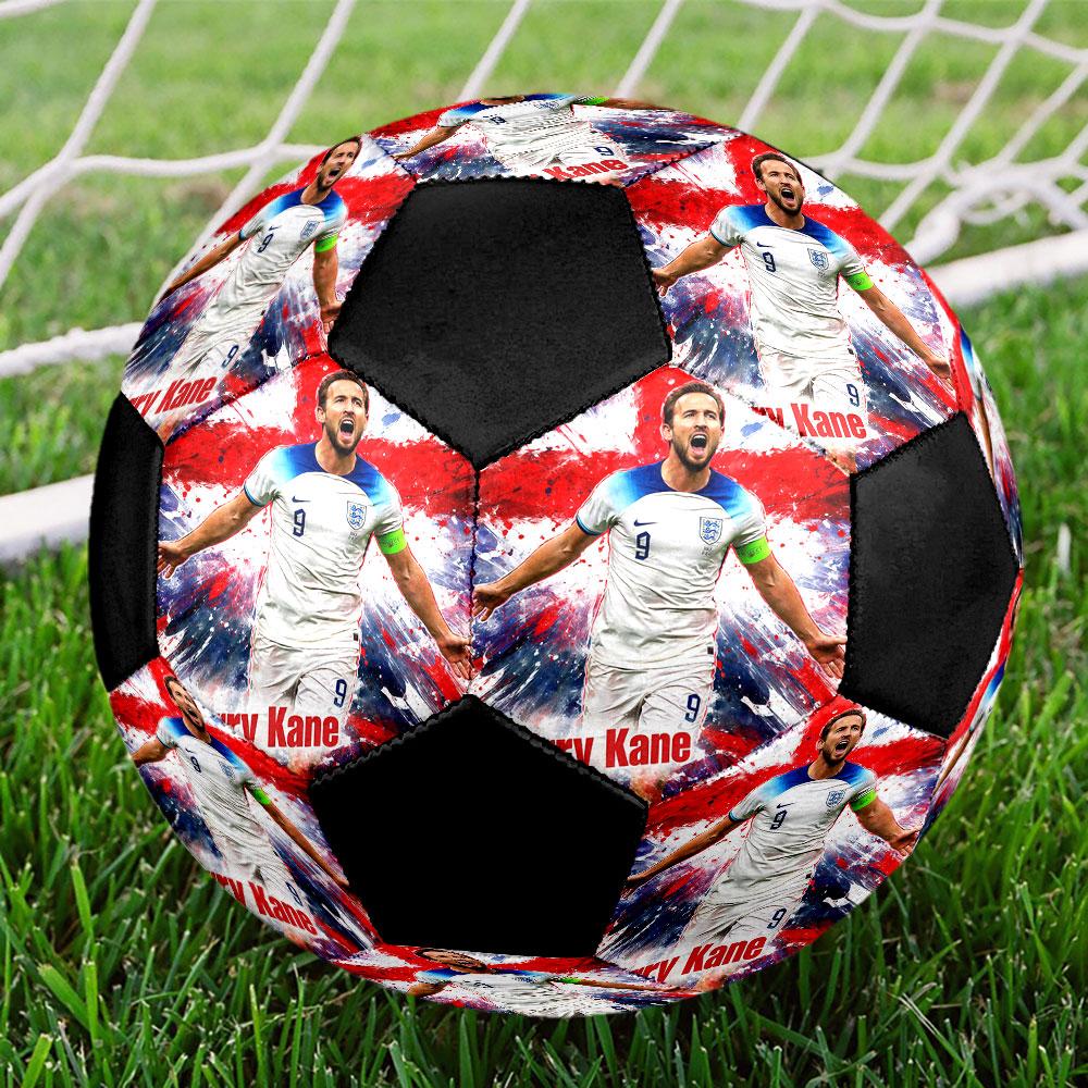 Harry Kane Printed Size 5 Soccer Ball, Machine-Stitched PVC, Durable & High Bounce, All Ages Fit, Fan Merchandise, Matches & Outdoor Use.