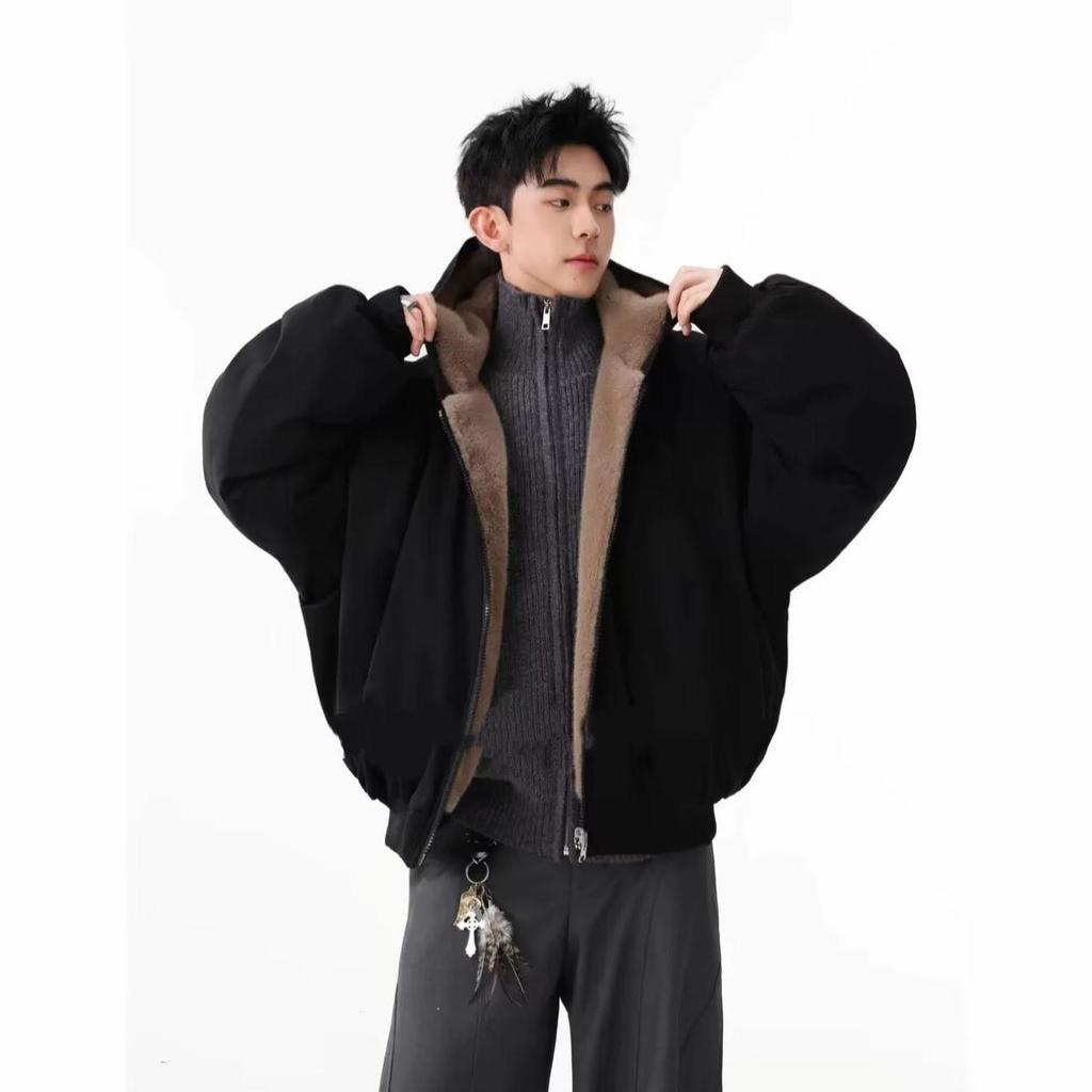 Trendy Reversible Men's Faux Rabbit Fur Cotton Jacket - Warm Hooded Winter Coat