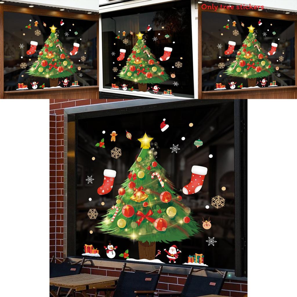 Christmas Scene Pvc Static Cling Window Decal With Santa And Tree For Holiday Decor