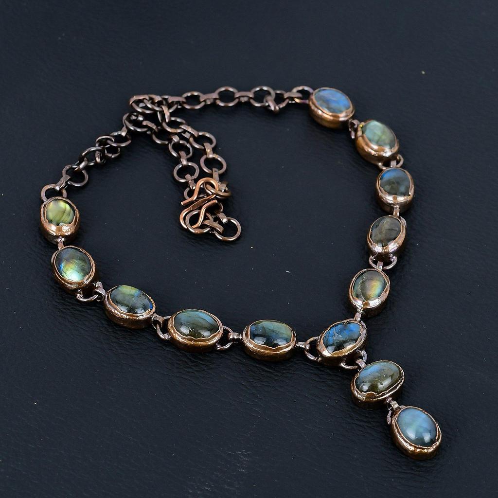 Hermoso collar para hermana hecho a mano con piedras preciosas de labradorita, joyería de cobre electroformada