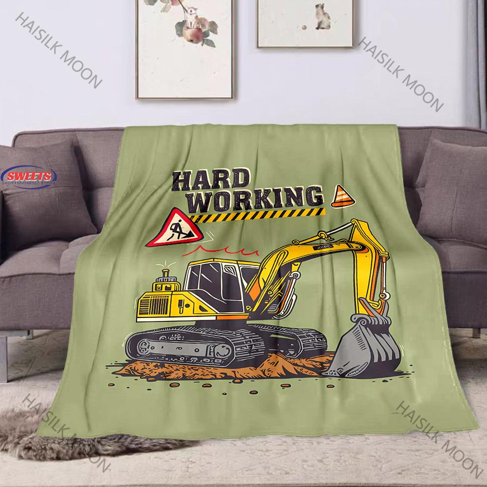 Excavator Themed Print Flannel Blanket Gifts for Son Husband, Warm Blanket for Couch, Sofa, Bed, Fall Decorations for Home,Gift