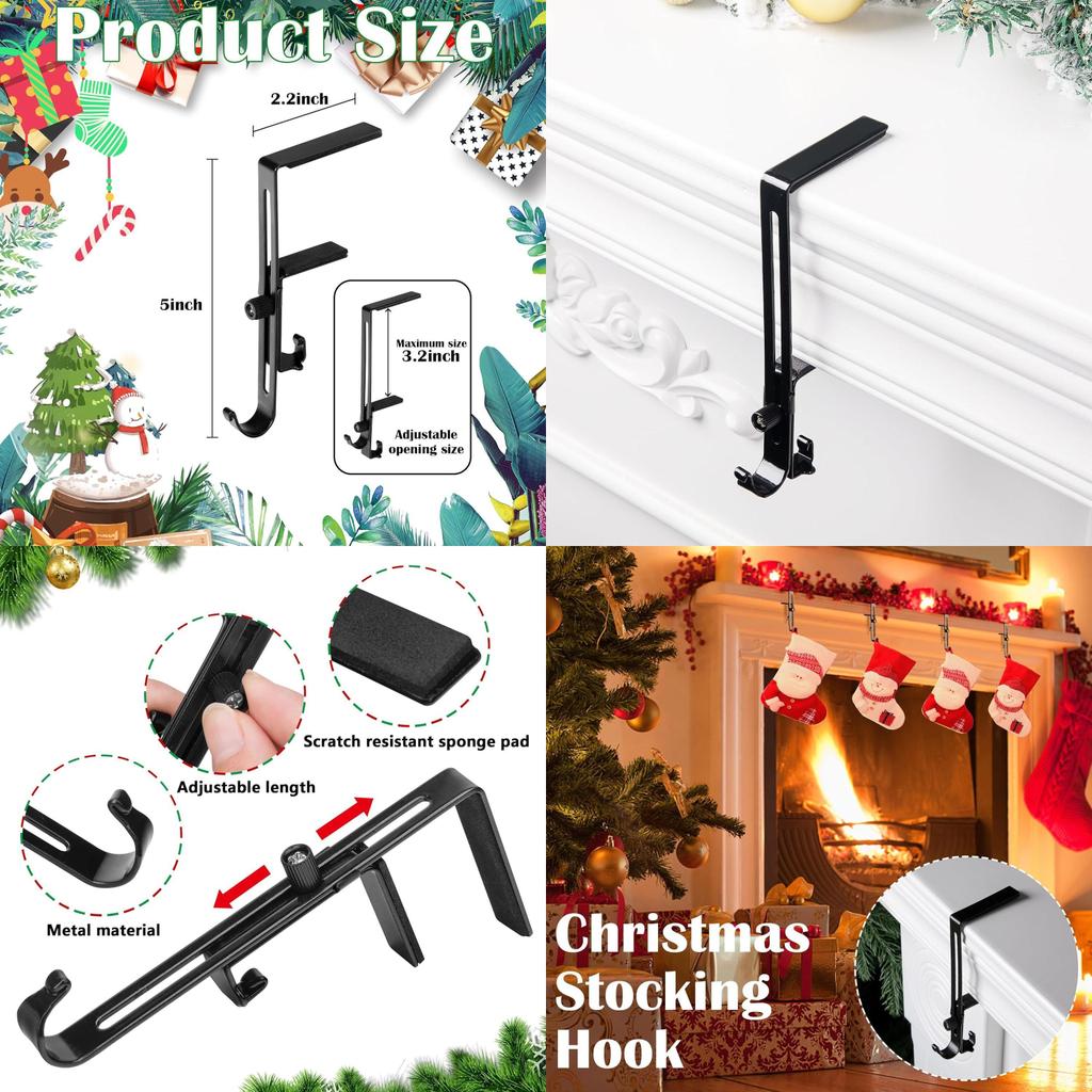 Weihnachtsstrumpfhalter mit verstellbaren rutschfesten Metallhaken für Kamin-Dekoration