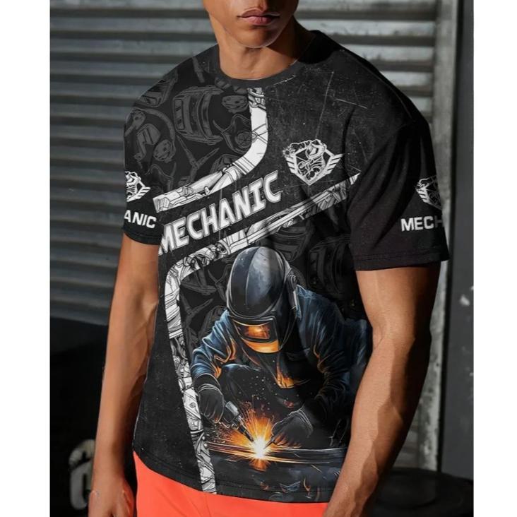 Summer Round Neck Mechanic T-shirts 3D Print Mechanic Engine Graphic Top Fashionable Casual Short Sleeved  Men's T-shirts