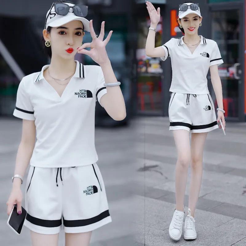 Fashionable Casual Suit for Women in Summer, Slimming Down, Fashionable Sportswear, Short-sleeved Shorts Suit, Two-piece Set