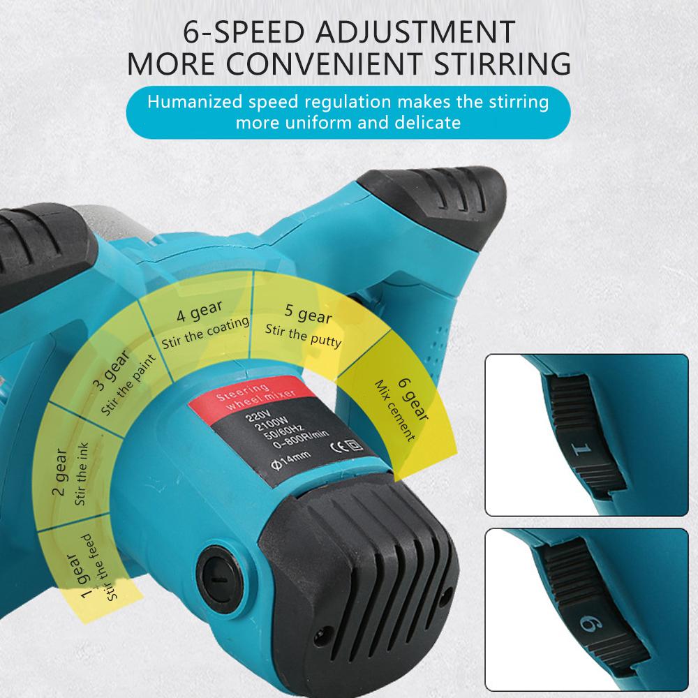 1200W 220V Handheld Paint Mixer Variable Speed Electric Cement/Epoxy/Putty Blender Heavy Duty