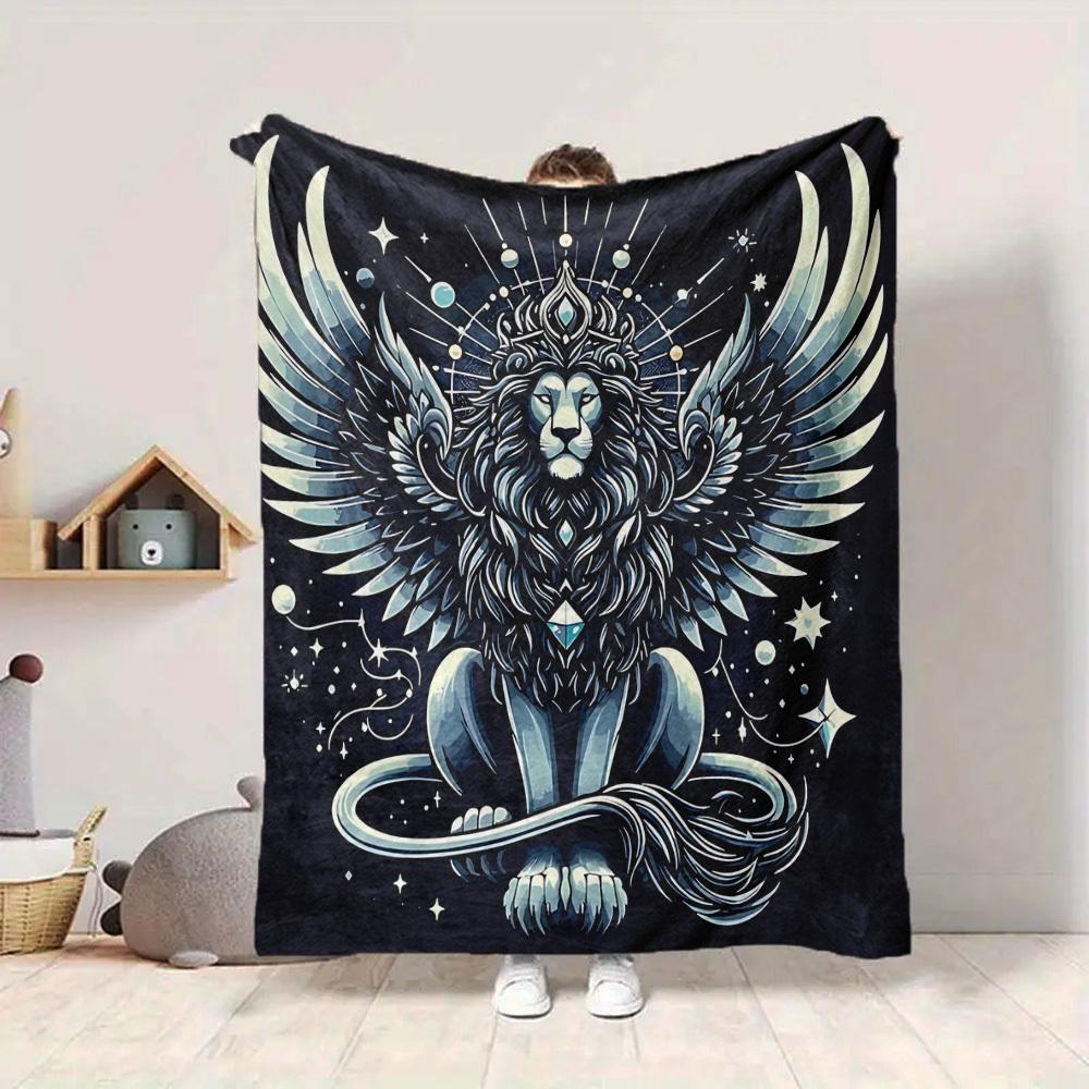 1pc Winged Lion Print Blanket   Lightweight Flannel Throw Blanket For Sofa, Bed, Living Room, Office, Outdoor Travel, Camping