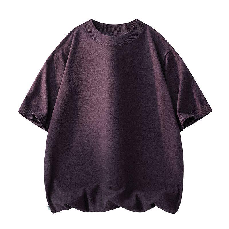 Men's Summer Wool Blend Half-High Collar Knit Short-Sleeve Sweater