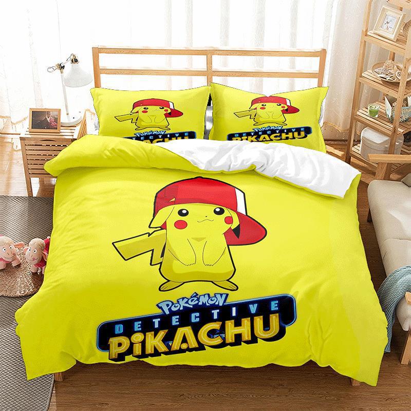 Pokemons Cartoon Anime Bedding Set Kawaii Pikachu Gengar Eevee Charizard Quilt Duvet Cover Pillowcase Kid Bed Set Twin King Size