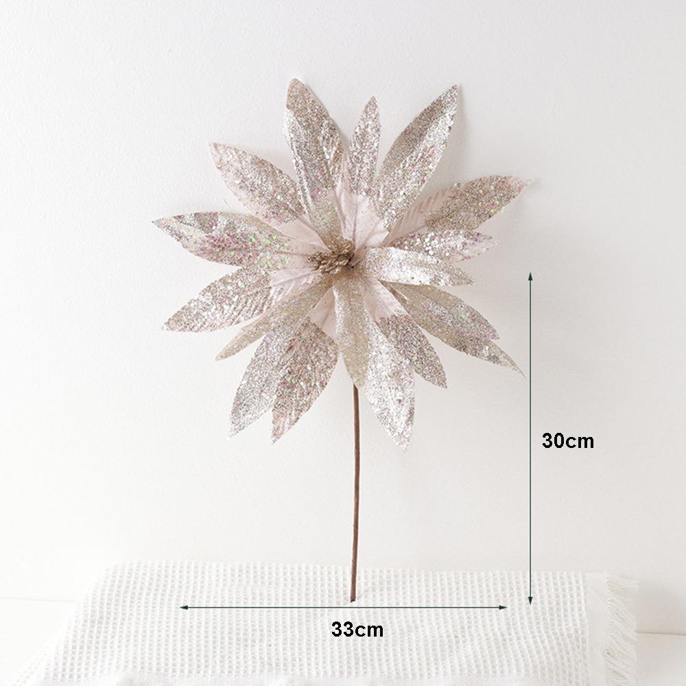 Glitter Christmas Glitter Artificial Flowers with Stems Large 33cm Xmas Tree Flowers Ornaments Cute Creative
