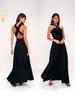 European & American Women's Solid Halter V-Neck Sleeveless Long Evening Gown