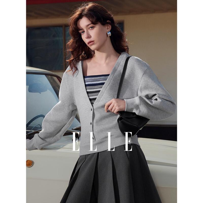 ELLE Women s Faux Two-Piece Striped V-Neck Sweatshirt S