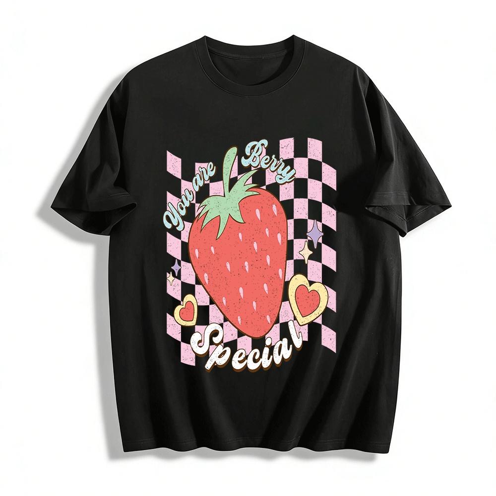

Retro Berry Special Graphic Tee Casual Daily Wear For Women Pure cotton T-shirt 6XL