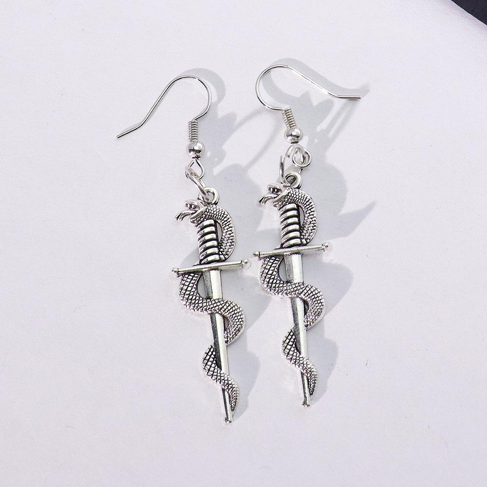 Retro Exaggerated Dagger and Dragon Earrings - Cool European/American Style