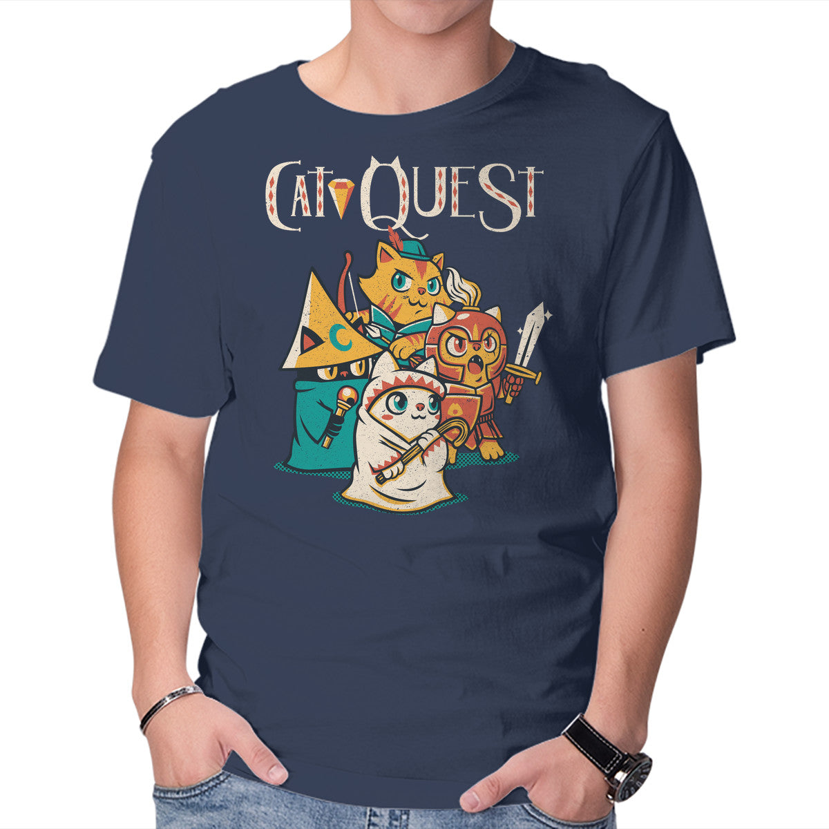 Unisex Crew Neck T-Shirt Cat Quest Graphic Short Sleeve Casual Tee XXL