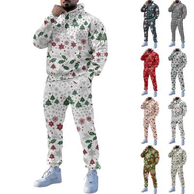 Men's Winter Christmas Prints Long Sleeve Hoodies Sweatshirt Trousers Suit