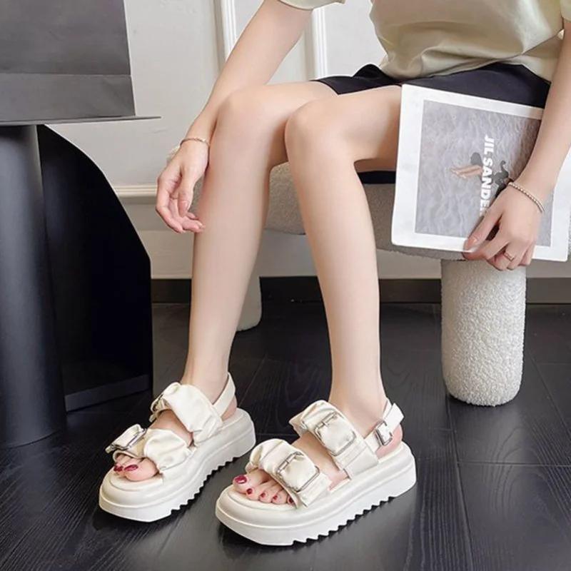 Fashion Block Heel Platform Open Toe Summer 2024 Women's Shoes White Footwear Sandals for Woman Slippers Original Anti Slip Hot Sandal H