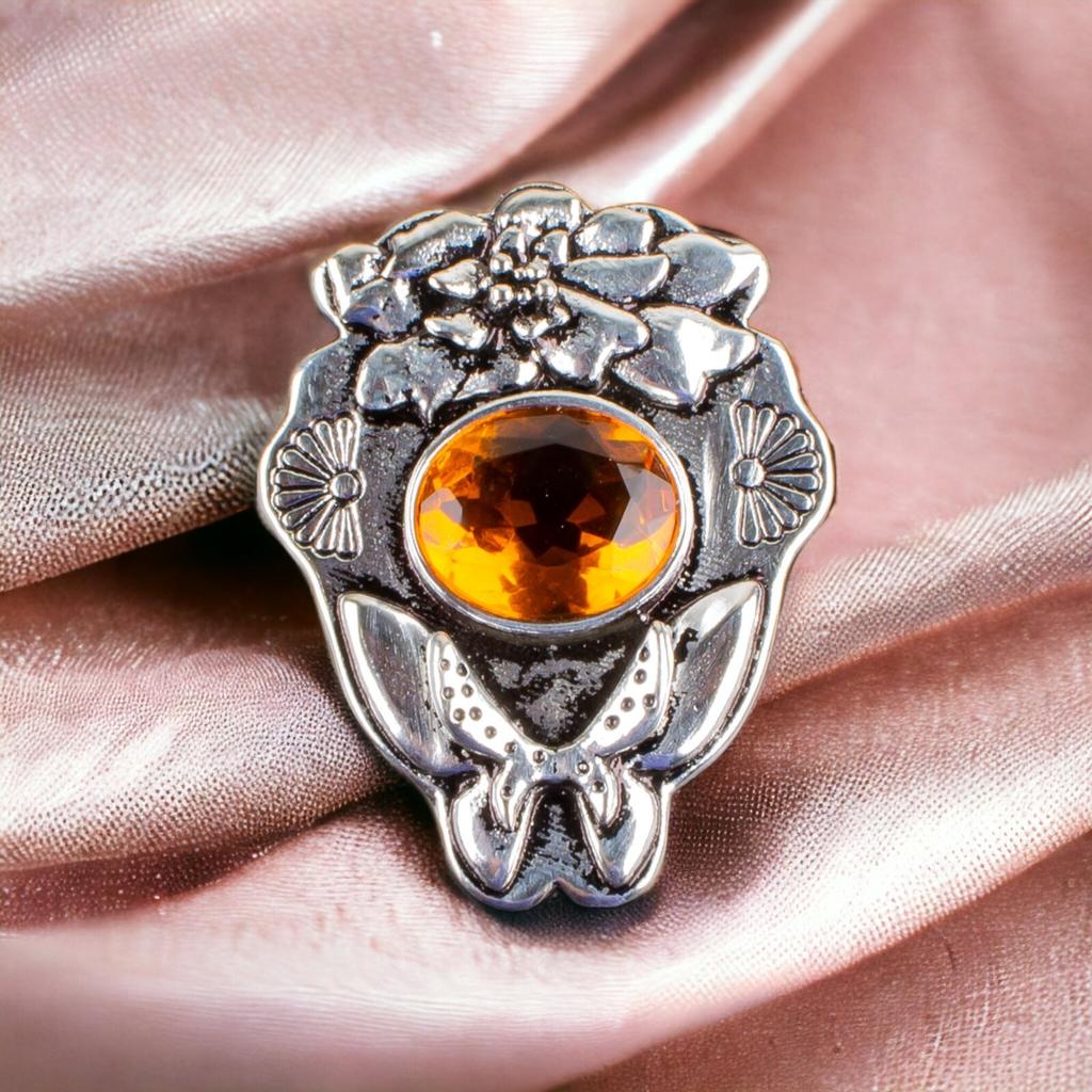 925 Solid Silver Semi Precious Gemstone Oxidised Designer Jewelry Pendant 1.37" CP-6