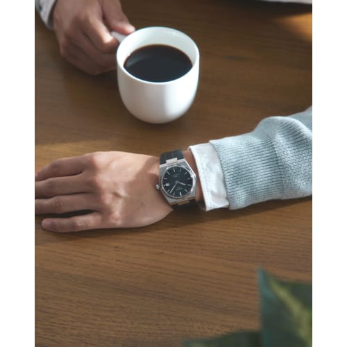 Tissot PRX Men's Watch with Leather Strap and Black Dial, Officially Imported, Model T1374071605100