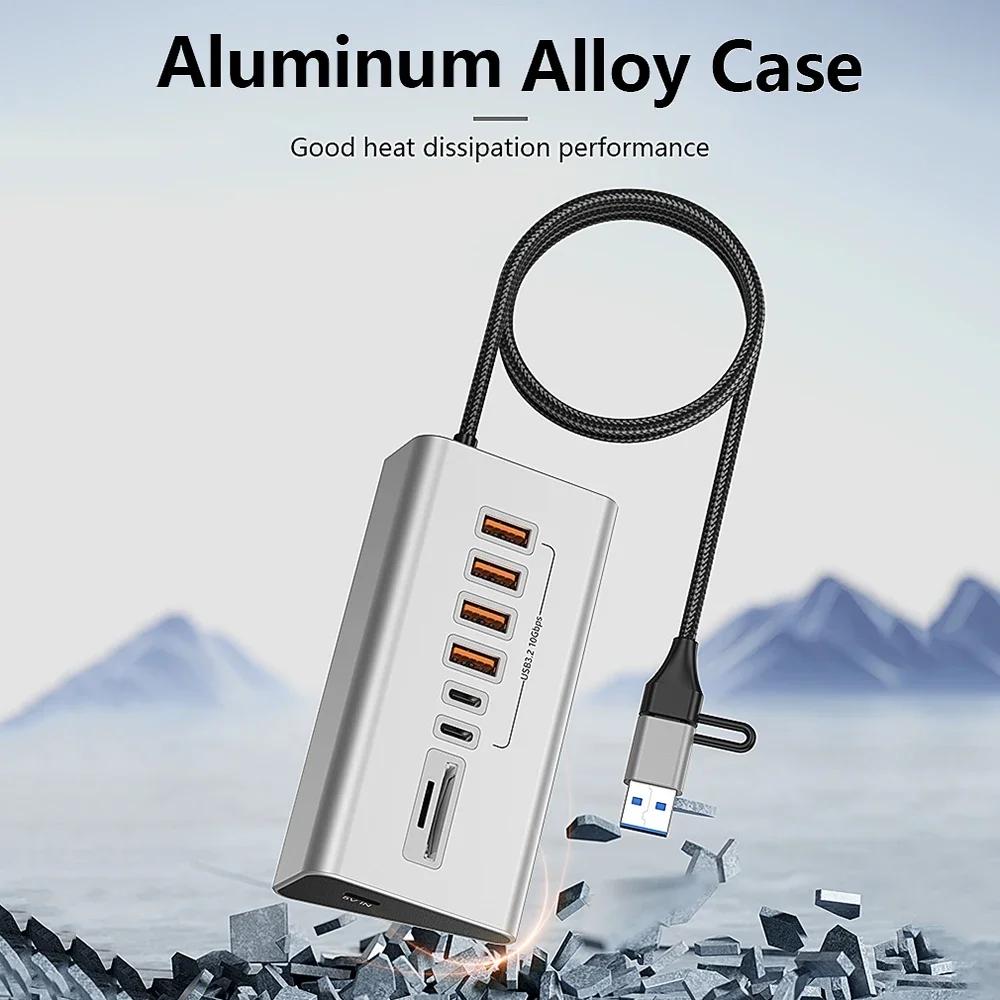 10Gbps USB 3.2 Docking Station Hub Type C Splitter Data Transfer Adapter with Card Reader Multi 7/8 Ports Switch For PC Laptop