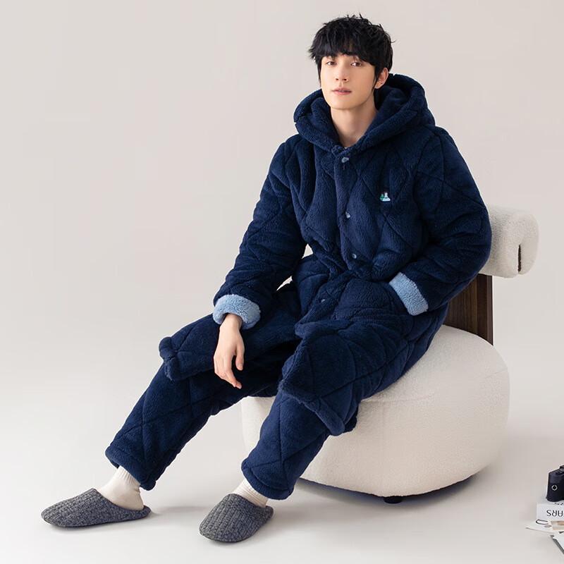 

Мужской стеганый халат из кораллового флиса L