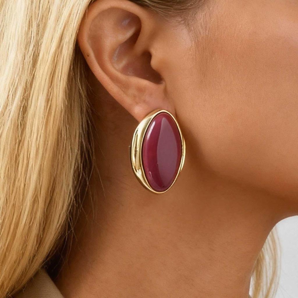 Vintage Luxury Large Geometry Oval Stud Earrings for Women Girls Fashion Metal Charms Piercing Jewelry Accessories Gifts