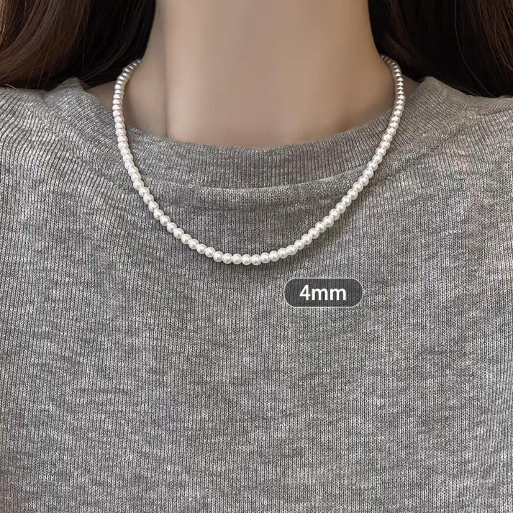 

Beads Beaded Choker Multi Size Clavicle Chain New Gray Pearl Necklace Jewelry White-4mm